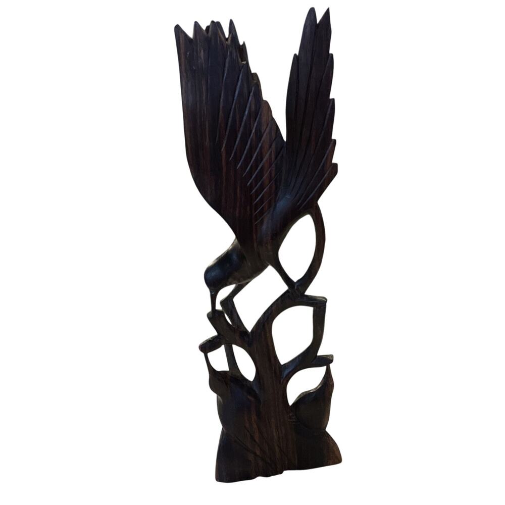 Vintage Wood Carved Bird Figure Mom Feeding Baby Love 11”